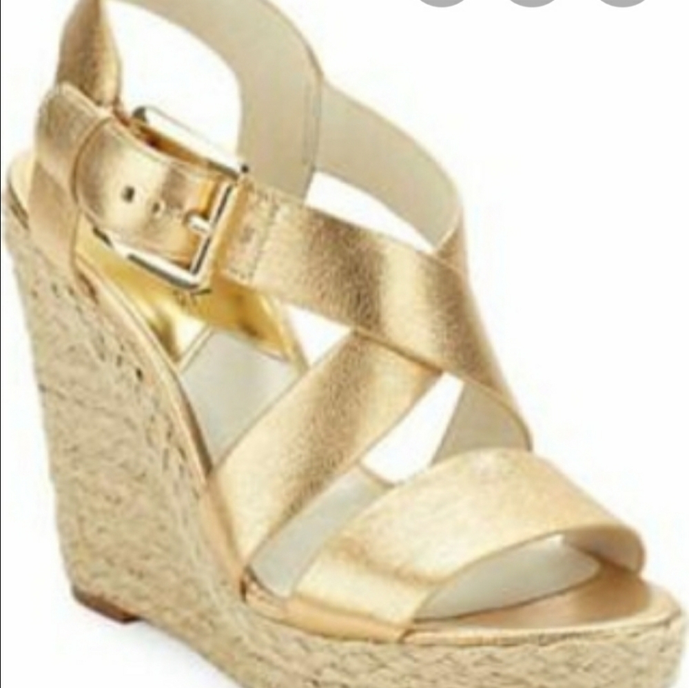 MICHAEL Michael Kors Giovanna Gold Wedge Sandals